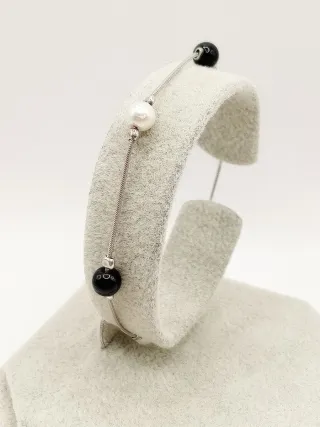 Bracciale donna argento perle bianche e onice