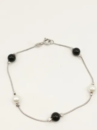 Bracciale donna argento perle bianche e onice