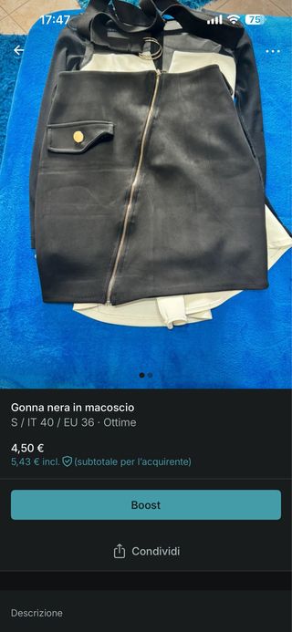 Gonna nera in camoscio