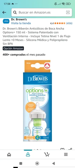 Biberón Dr. Brown's anticólicos 150ml