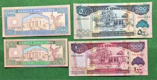 Banconote Somaliland 50, 500, 5, 1000 Shillings