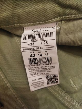 Pantalón Salsa Push Up Verde Oliva