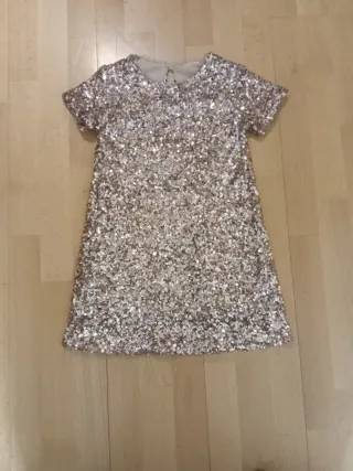 Vestido niña lentejuelas oro/plata talla 7 años