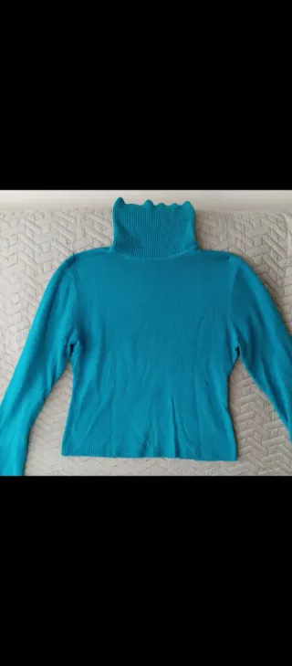 Jersey punto cuello alto mujer azul turquesa