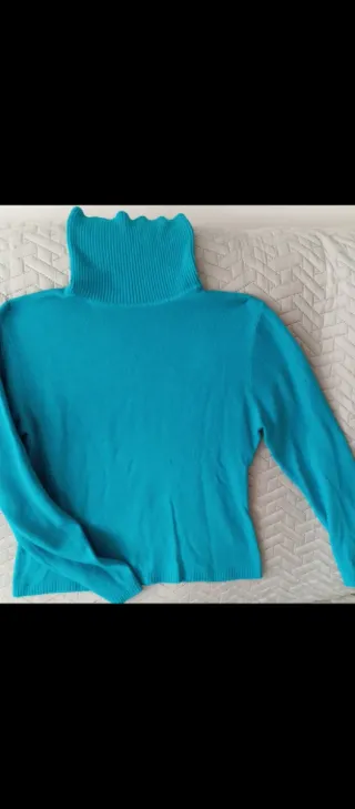 Jersey punto cuello alto mujer azul turquesa