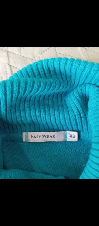 Jersey punto cuello alto mujer azul turquesa