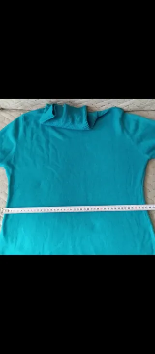 Jersey punto cuello alto mujer azul turquesa