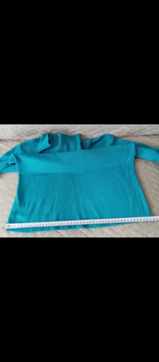 Jersey punto cuello alto mujer azul turquesa