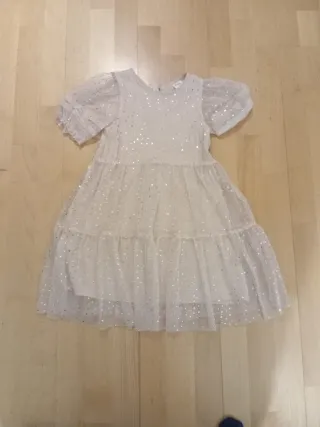 Vestido fiesta niña plateado y blanco