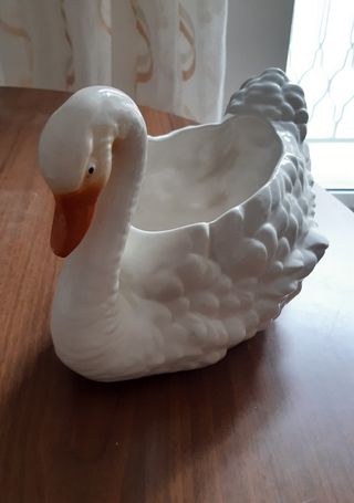 Vaso/fioriera vintage cigno ceramica