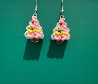 Pendientes árbol de Navidad rosa