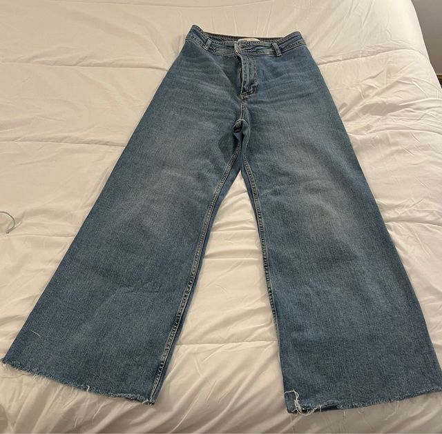 Pantalones Zara Anchos Azul Marino