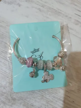 Pulsera Acero con Dijes Rosas y Plateados