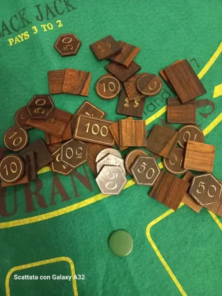 Fiches da poker in legno fatte a mano anni '70