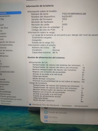 MACBOOK PRO M1 BATERÍA 96 % (38 ciclos)