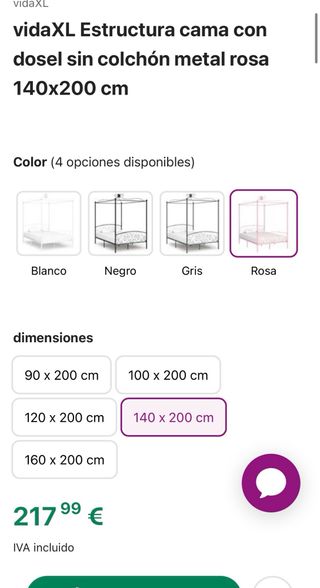 Estructura cama dosel 140x200 cm