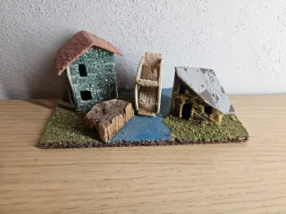 Paesaggio presepe vintage anni 80 Case con mulino