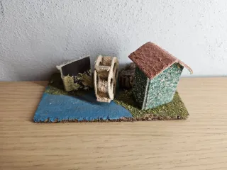 Paesaggio presepe vintage anni 80 Case con mulino