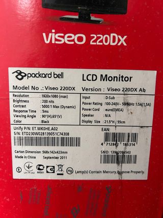 Pantalla Packard Bell 21 Negra