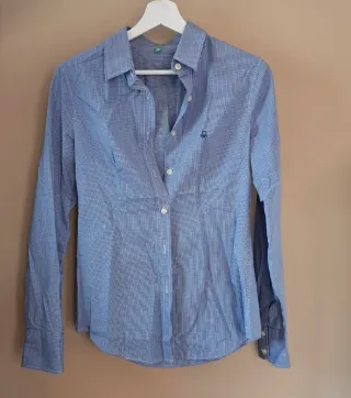 Camisa Benetton cuadros azul y marrón
