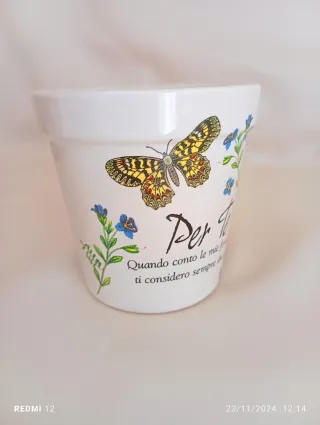 Vasetto ceramica decorato fiori e coccinella H&