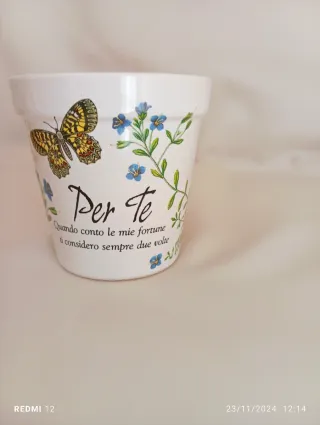 Vasetto ceramica decorato fiori e coccinella H&