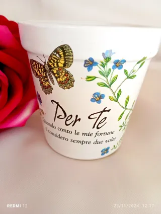 Vasetto ceramica decorato fiori e coccinella H&