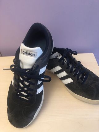 Zapatillas Adidas Piel Serraje Negro Blanco