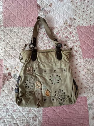 Bolso de lona verde y marrón