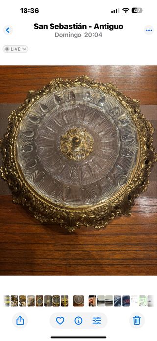 Plafón de cristal y metal dorado vintage