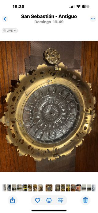 Plafón de cristal y metal dorado vintage