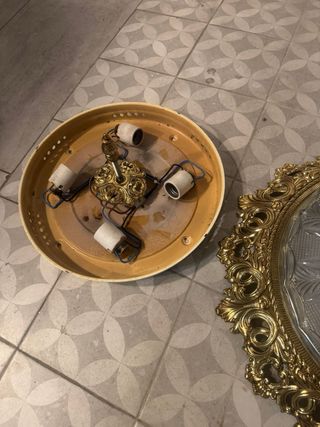 Plafón de cristal y metal dorado vintage