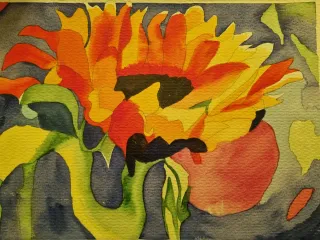 Pintura Acuarela Flor Naranja y Amarilla