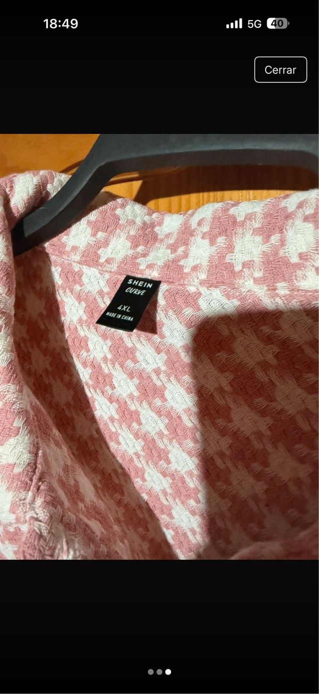 Abrigo cuadros rosa y blanco