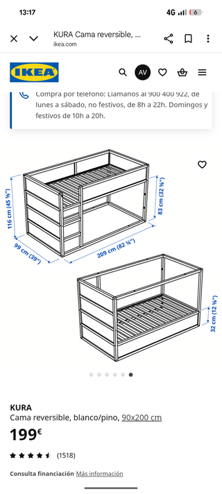 Litera KURA IKEA + Somier Lönset + 1 colchón