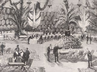 Jerez. Bodega di vini. Incisione antica del XIX secolo