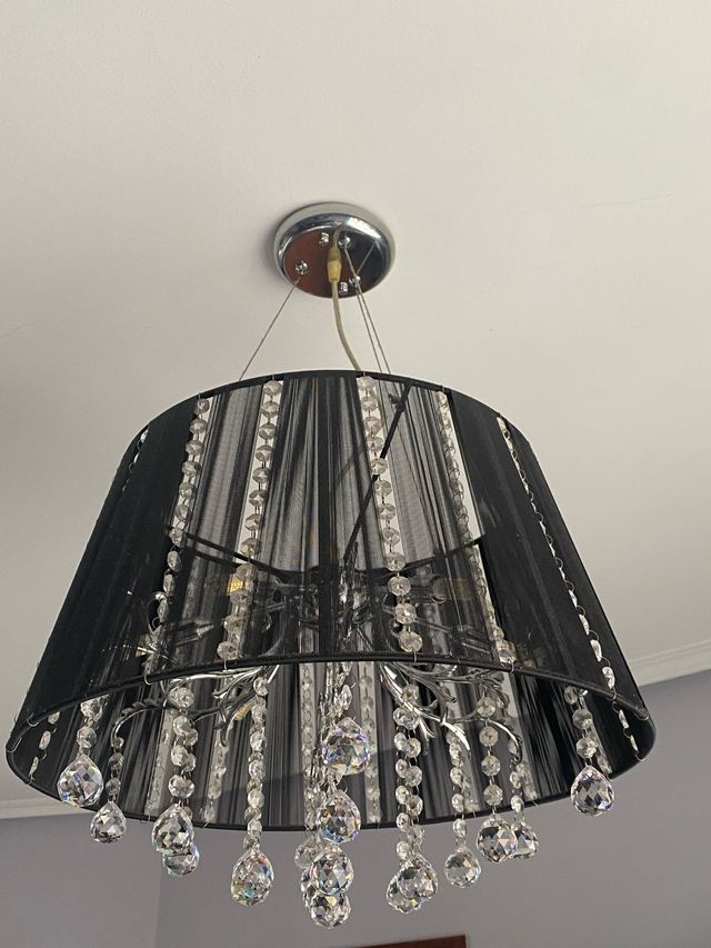 Lâmpada pendente de tela e vidro