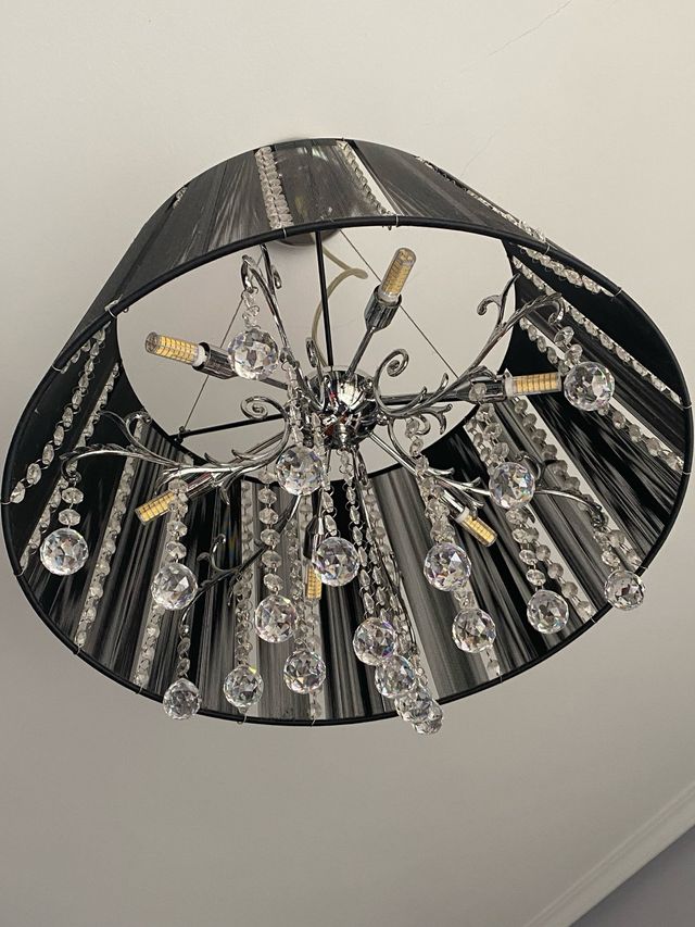 Lâmpada pendente de tela e vidro