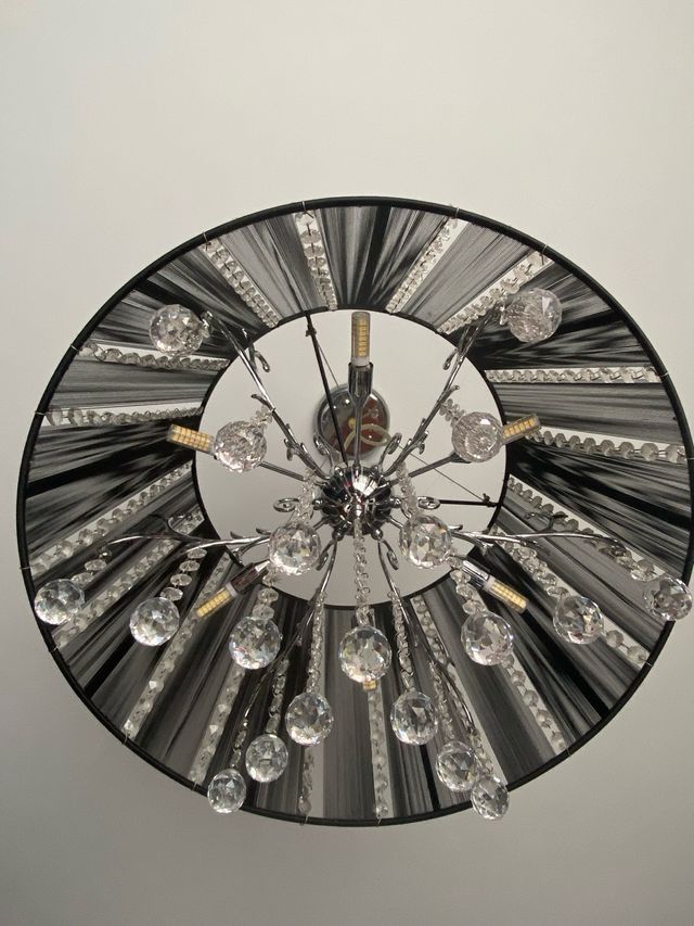 Lâmpada pendente de tela e vidro