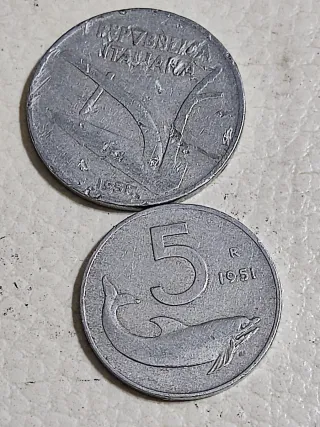 Coppia Monete Italiane 5 e 10 Lire 1951