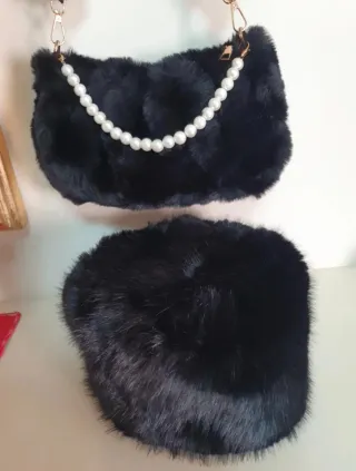 Colbalcco e Borsa Pelliccia Sintetica Nera
