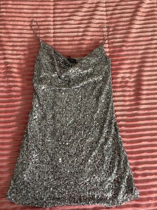 Vestido lentejuelas fiesta plateado