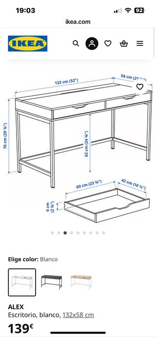 Mesa escritorio IKEA 130 cm blanca