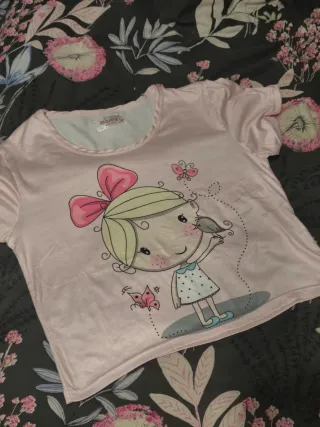 Camiseta Bomy niña dibujo niña y pájaro