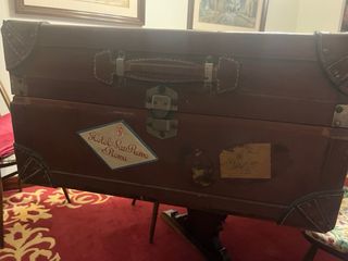 Baule valigia vintage in pelle marrone 1930