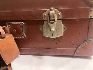 Baule valigia vintage in pelle marrone 1930