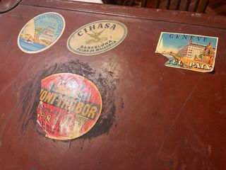 Baule valigia vintage in pelle marrone 1930