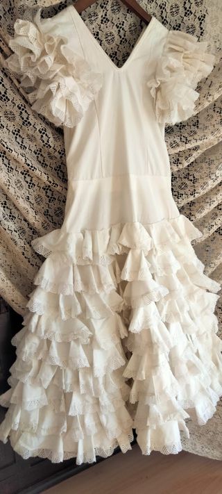 Traje Flamenca Niña Hecho a Mano Blanco