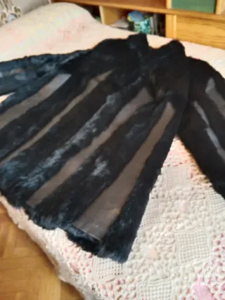 Abrigo piel negro y azul T.48/50