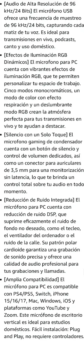 Micrófono UGREEN USB Gaming RGB